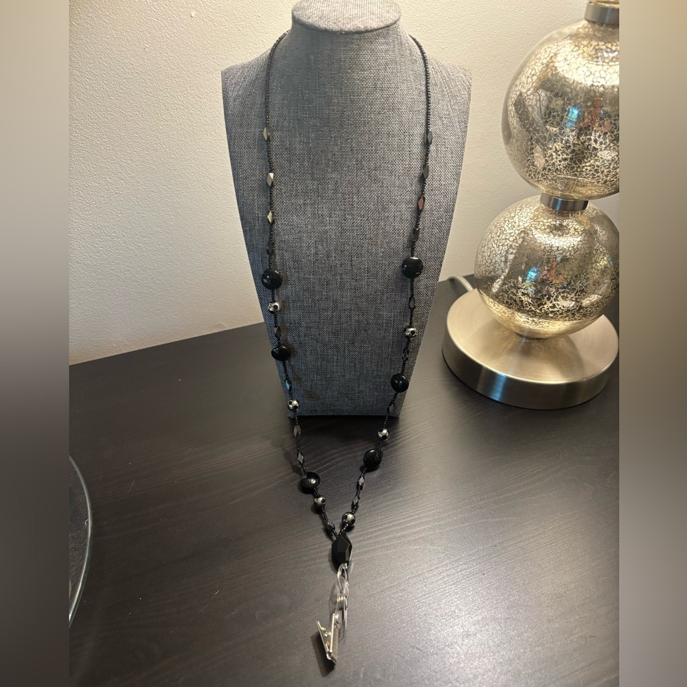 Black and Silver Beaded Lanyard